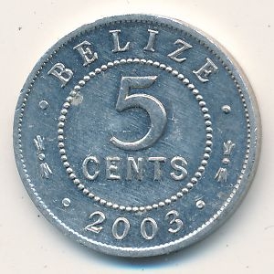 Монета 5 центов. 2003г. Бели́з. (F)