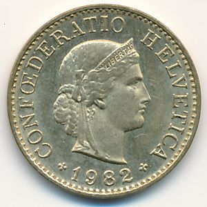 Монета 5 раппенов. 1982г. Швейцария. (F)