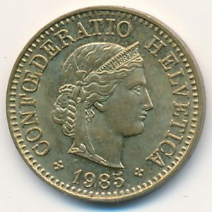 Монета 5 раппенов. 1985г. Швейцария. (F)