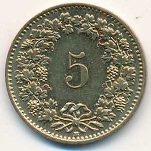 Монета 5 раппенов. 2008г. Швейцария. (F)