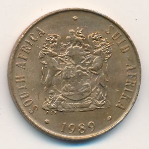 Монета 2 цента. 1989г. ЮАР. Белохвостый гну. (F)