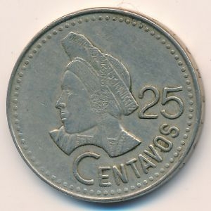 Монета 25 сентаво. 1996г. Гватемала. Индианка. (F)