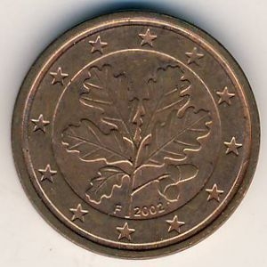 Монета 1 евроцент. 2002г. Германия. (F). (F)
