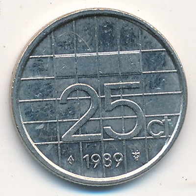 Монета 25 центов. 1989г. Нидерланды. (F)