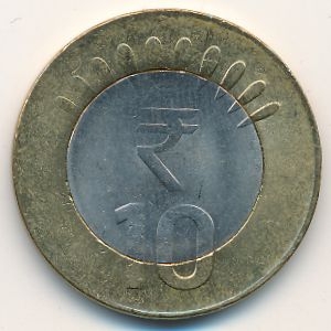 Монета 10 рупий. 2016г. Индия. (F)