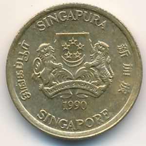 Монета 5 центов. 1990г. Сингапур. Монстера деликатесная. (F)