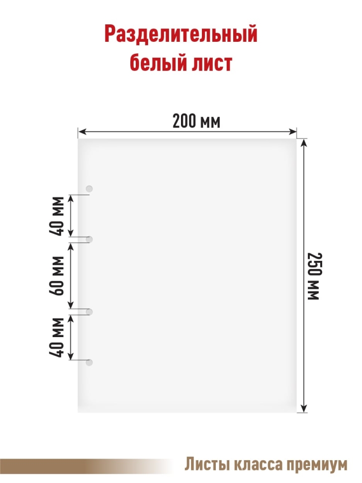 Комплект из 20-ти "PROFESSIONAL" промежуточных (разделительных) белых листов. Формат "Optima". Размер 200х250 мм.