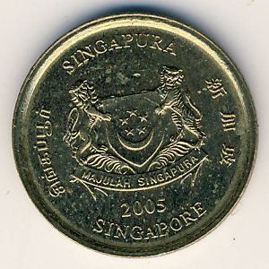 Монета 5 центов. 2005г. Сингапур. Монстера деликатесная. (F)