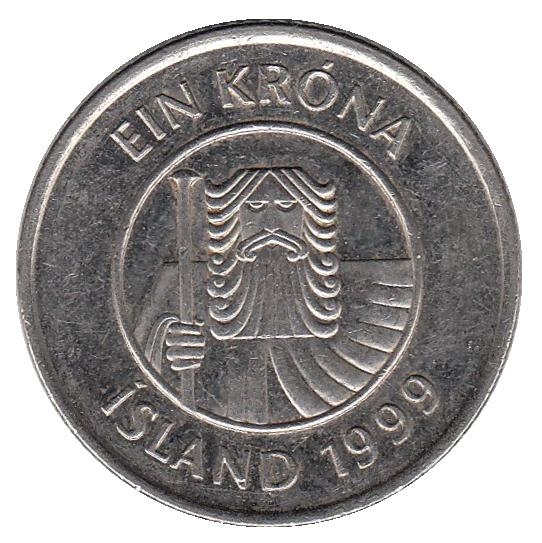 Монета 1 крона. 1999г. Исландия. Треска. (F)
