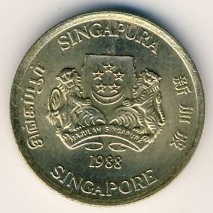 Монета 5 центов. 1988г. Сингапур. Монстера деликатесная. (F)