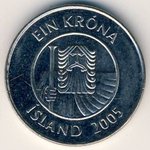 Монета 1 крона. 2005г. Исландия. Треска. (F)