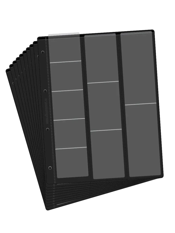 Комплект из 10-ти листов "СТАНДАРТ" на черной основе (двусторонний) для хранения на 20 ячеек "скользящий". Формат "Grand". Размер 250х310 мм.