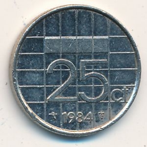 Монета 25 центов. 1984г. Нидерланды. (F)