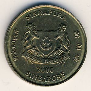 Монета 5 центов. 2000г. Сингапур. Монстера деликатесная. (F)