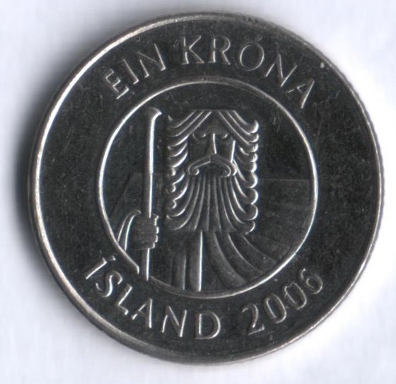 Монета 1 крона. 2006г. Исландия. Треска. (F)