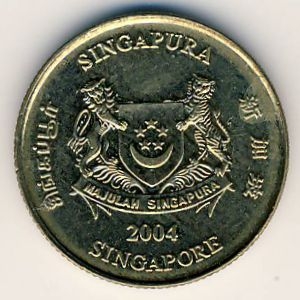 Монета 5 центов. 2004г. Сингапур. Монстера деликатесная. (F)