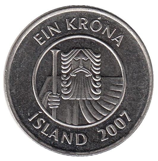 Монета 1 крона. 2007г. Исландия. Треска. (F)
