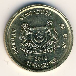Монета 5 центов. 2010г. Сингапур. Монстера деликатесная. (F)