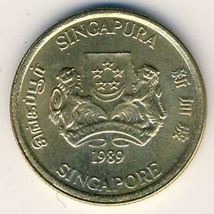 Монета 5 центов. 1989г. Сингапур. Монстера деликатесная. (F)