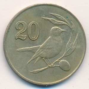 Монета 20 центов. 1988г. Кипр. Птица. (F)