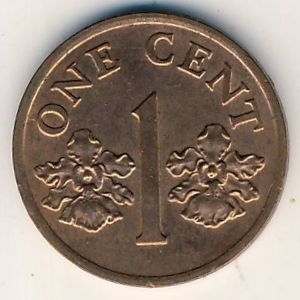 Монета 1 цент. 1992г. Сингапур. (F)