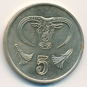 Монета 5 центов. 1988г. Кипр. Бык. (F)