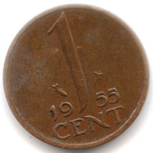 Монета 1 цент. 1955г. Нидерланды. (F)