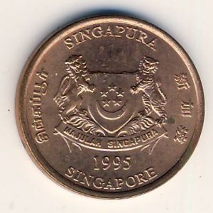 Монета 1 цент. 1995г. Сингапур. (F)