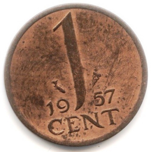 Монета 1 цент. 1957г. Нидерланды. (F)