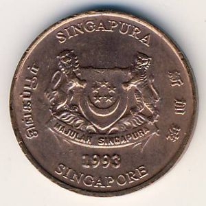 Монета 1 цент. 1993г. Сингапур. (F)