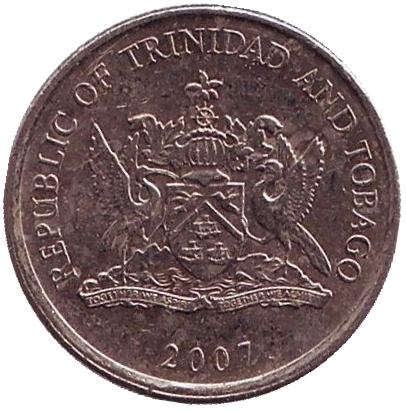 Монета 10 центов. 2007г. Тринидад и Тобаго. Огненный гибискус. (F)