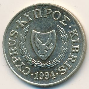 Монета 20 центов. 1994г. Кипр. Древнегреческий философ Зенон. (F)