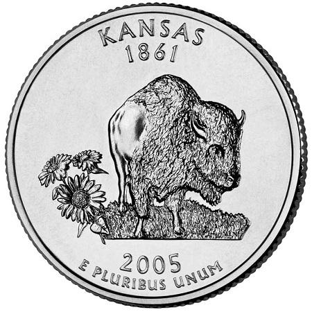 Монета квотер. США. 2005г. Kansas 1861. (D). (UNC)