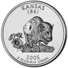 Монета квотер. США. 2005г. Kansas 1861. (P). (UNC)