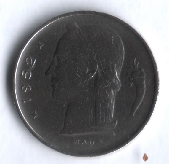 Монета 1 франк. 1952г. Бельгия. Надпись на голландском - 'BELGIË'. (F)