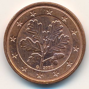 Монета 1 евроцент. 2002г. Германия. (G). (F)