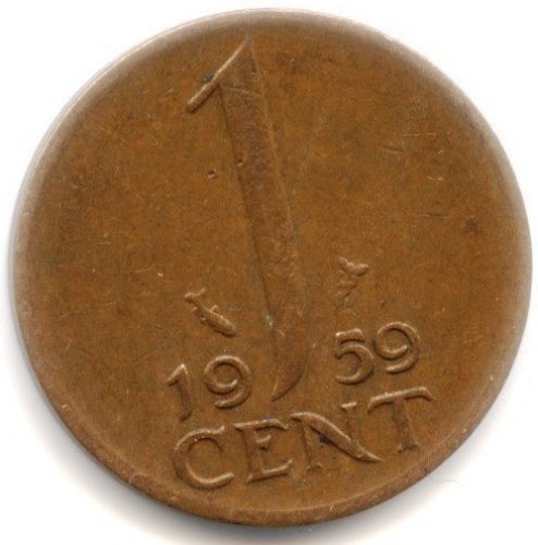 Монета 1 цент. 1959г. Нидерланды. (F)