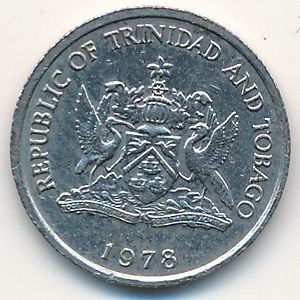 Монета 10 центов. 1978г. Тринидад и Тобаго. Огненный гибискус. (F)