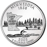 Монета квотер США. 2005г. (D). Minnesota 1858. UNC