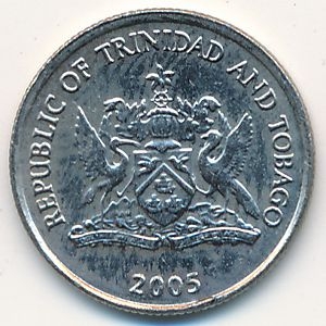 Монета 10 центов. 2005г. Тринидад и Тобаго. Огненный гибискус. (F)