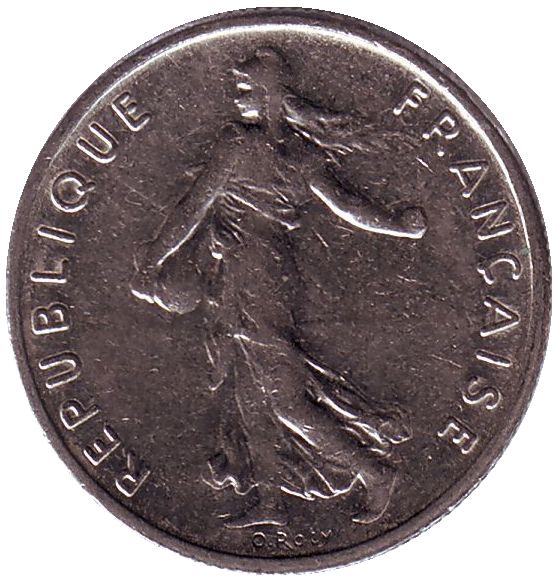 Монета 1/2 франка. 1974г. Франция. (VF)