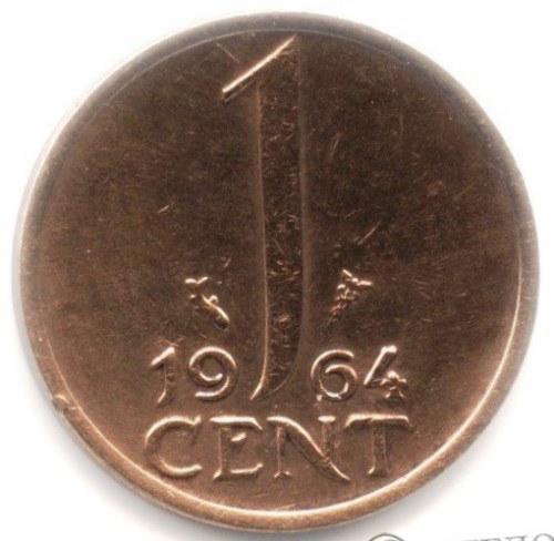 Монета 1 цент. 1964г. Нидерланды. (F)