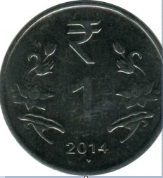 Монета 1 рупия. 2014г. Индия. (F)