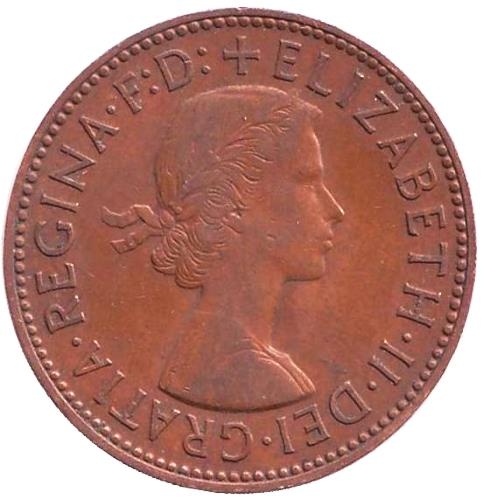 Монета 1/2 пенни. 1956г. Великобритания. Золотая лань. (F)