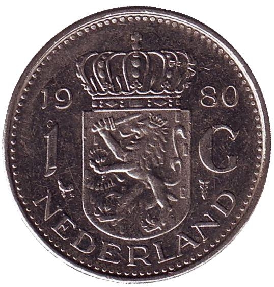 Монета 1 гульден. 1980г. Нидерланды. (F)