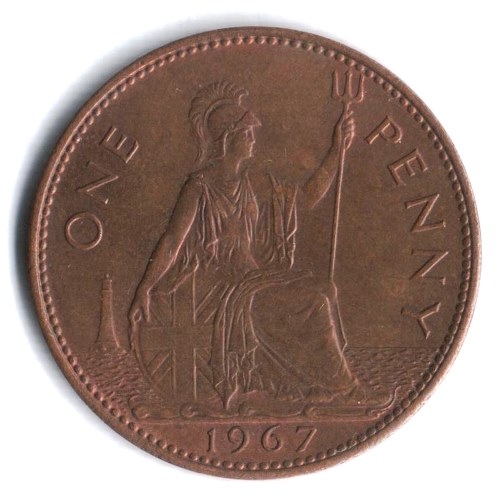 Монета 1 пенни. 1967г. Великобритания. (F)