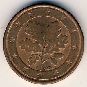 Монета 1 евроцент. 2004г. Германия. (J). (F)