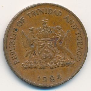 Монета 5 центов. 1984г. Тринидад и Тобаго. Райская птица. (F)