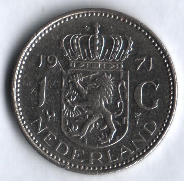 Монета 1 гульден. 1971г. Нидерланды. (F)