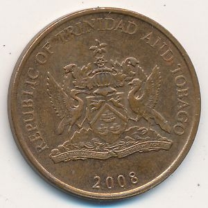 Монета 5 центов. 2008г. Тринидад и Тобаго. Райская птица. (F)